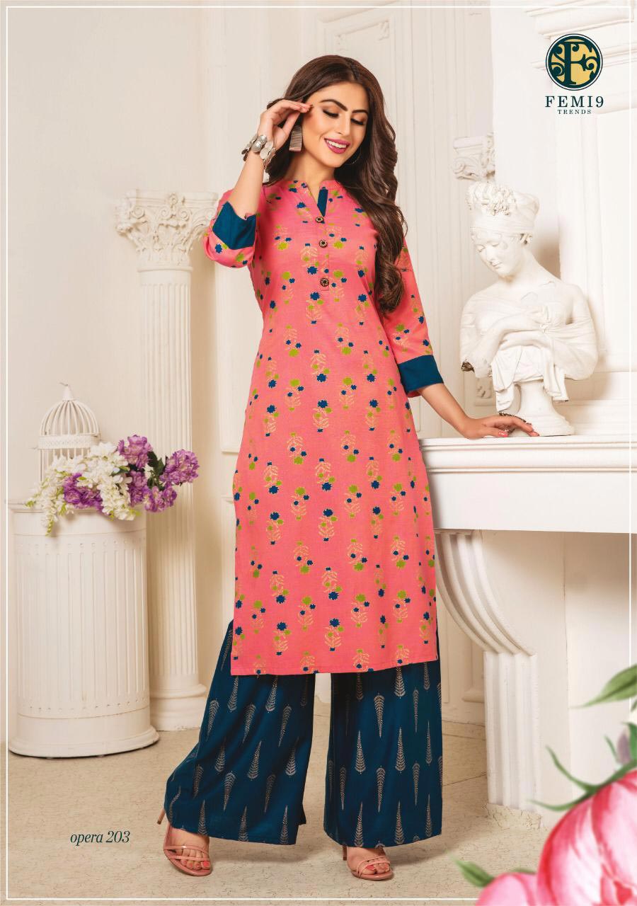 Opera Vol 2 By Femi9 Rayon Print Beautiful Kurtis With Palazzo Set Opera Vol 2 By Femi9 Rayon Print Beautiful Kurtis With Palazzo Set